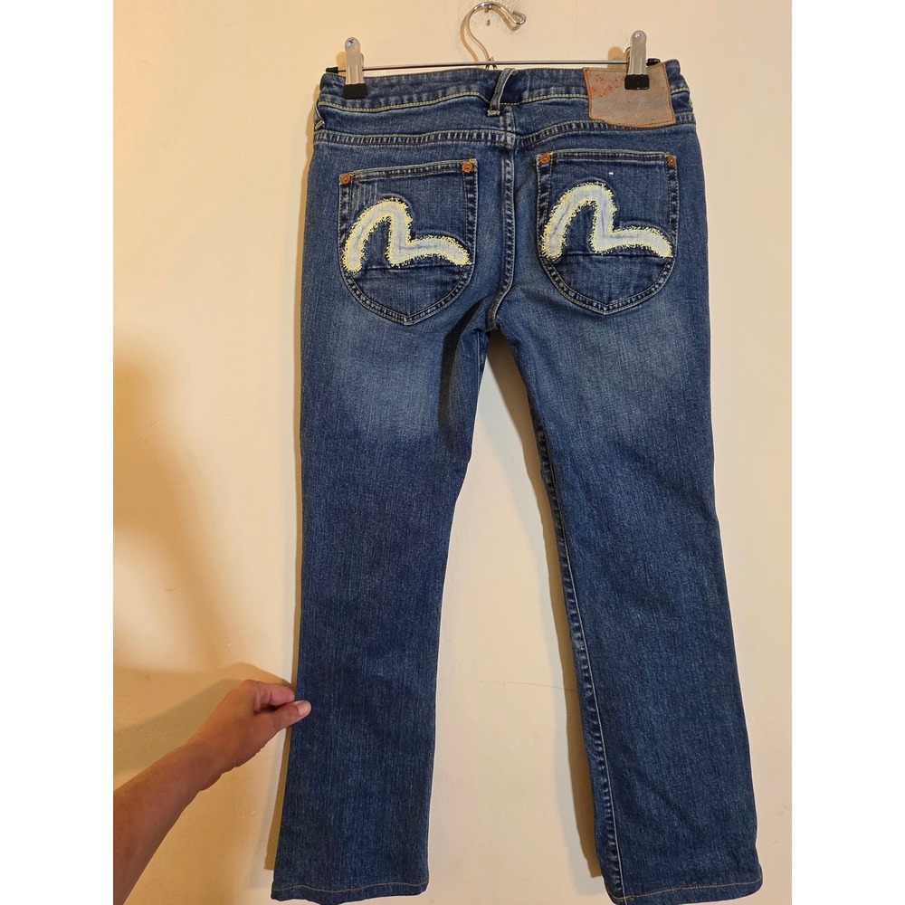 Evisu Heritage Jeans Sz 28 Medium Wash‎ Distressed Seagull Logo Straight Leg VTG